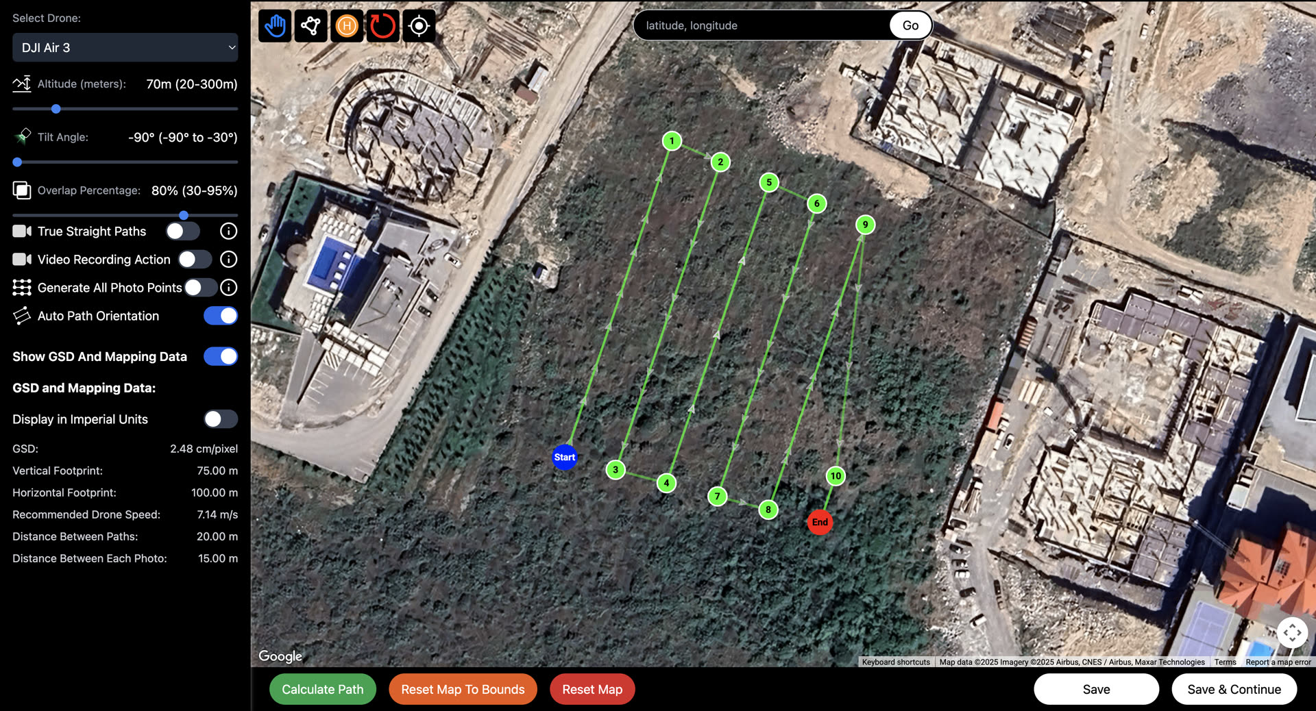 AutoWaypoints DJI waypoint mission planner showing a drone mapping project