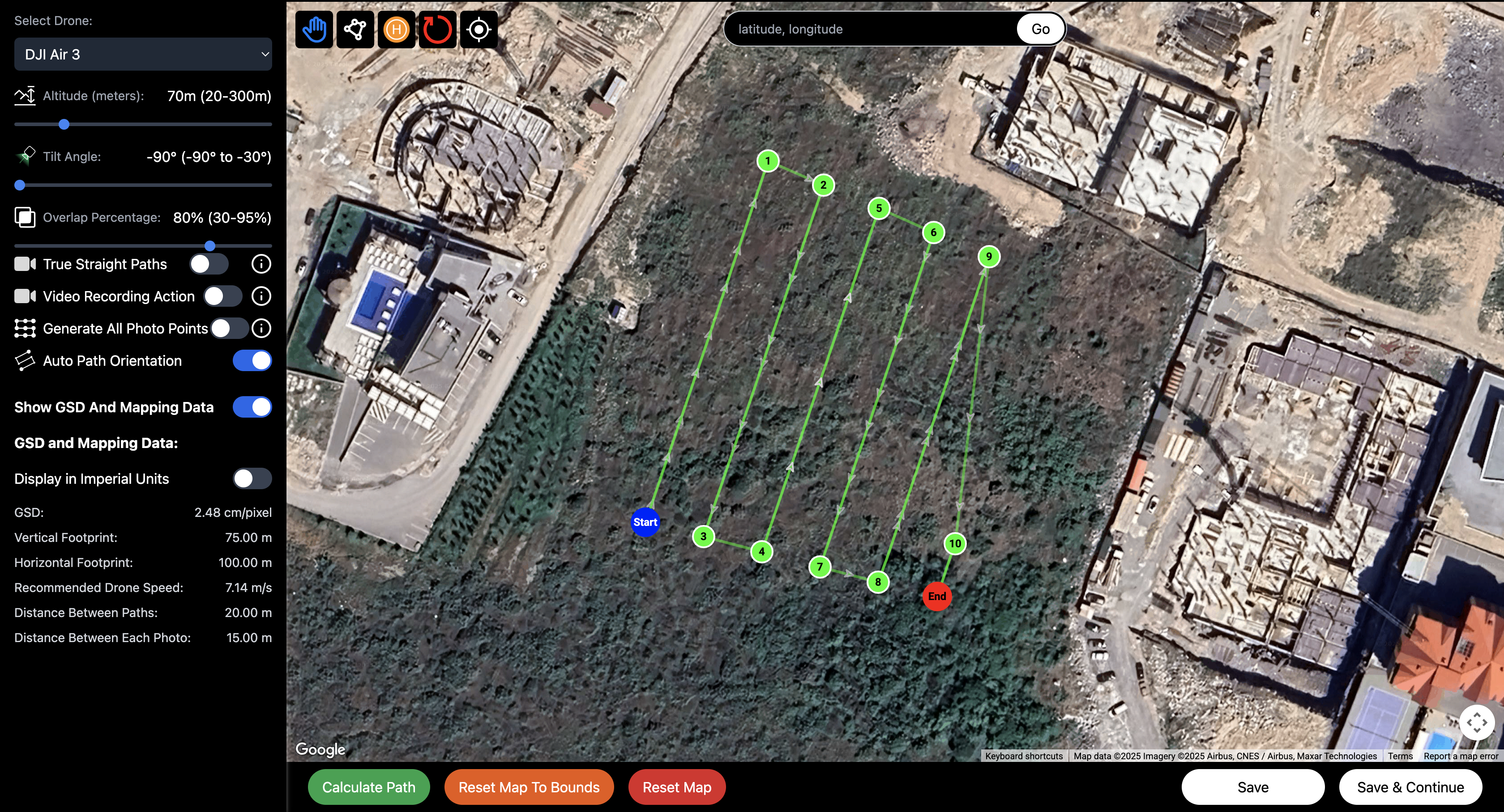 AutoWaypoints DJI waypoint mission planner showing a drone mapping project